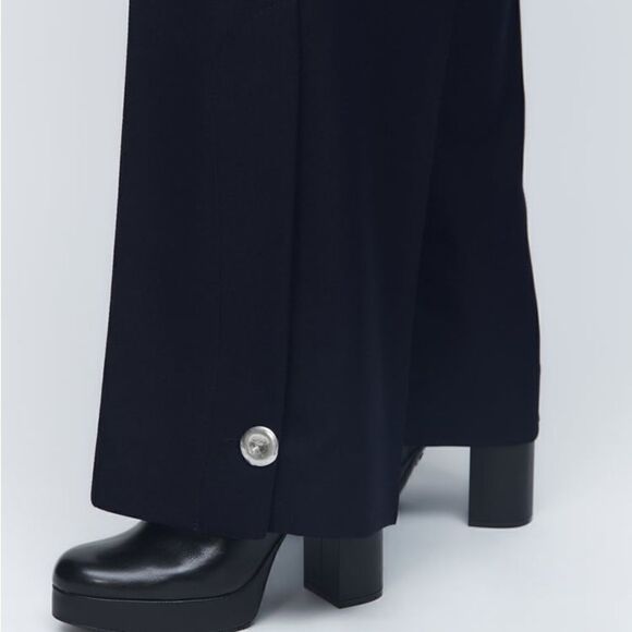 Zara Cropped Pants With Buttons New - Picture 7 of 9